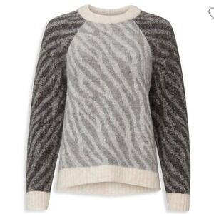 Parker wool and alpaca zebra print pullover sweater crew neck fall warm size m‎